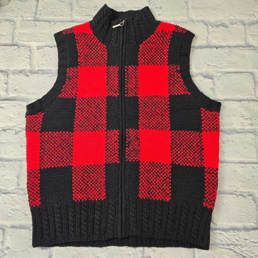 Y2K Ralph Lauren Red Black Buffalo Plaid Wool Sweater Vest Tartan Label Medium
